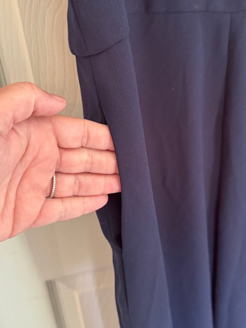 ML MONIQUE LHUILLIER VNeck 3/4 Ruffled Sleeves Jumpsuit Pantsuit Navy Blue 12 - Picture 8 of 10